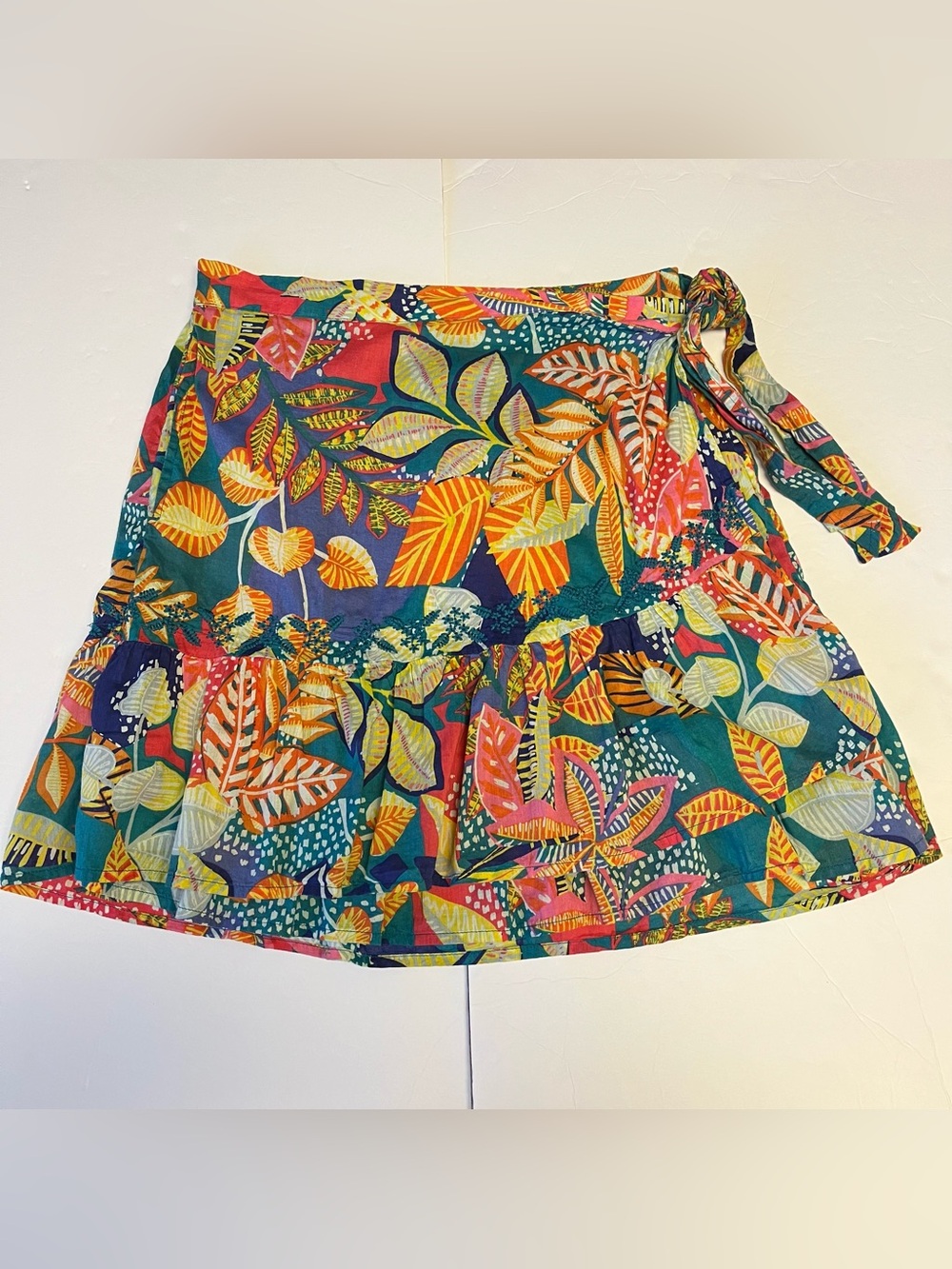 Cynthia Rowley Boho Fairy Skirt Womens Large Faux Wrap Floral Embroidery Pockets